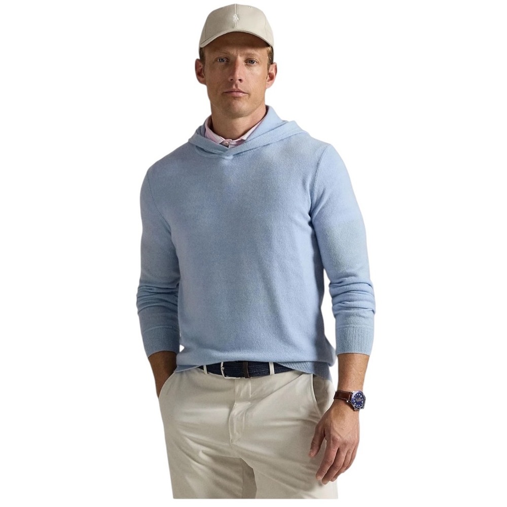 RLX Ralph Lauren Washable Cashmere Hoodie Light Blue Mens Large Sweater